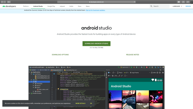 Stránka ke stažení Android Studio