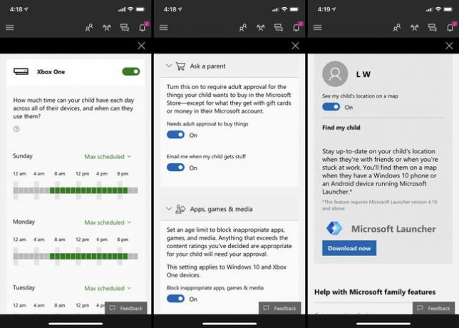 Ustawienia Microsoft i Xbox Family w aplikacji Xbox iOS.