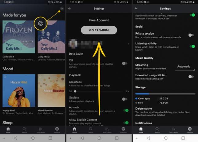 Seaded Hammasratas, pühkige üles, ekvalaiserit pole Spotifys Androidile