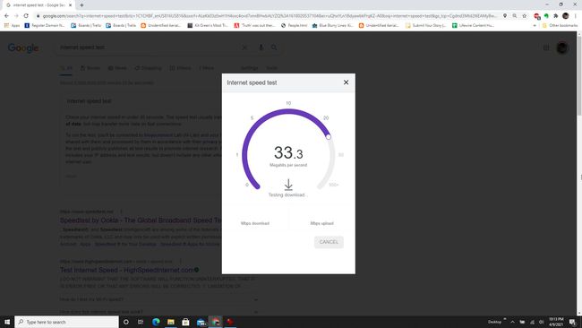 Captura de pantalla de la prueba de velocidad de Internet de Google.