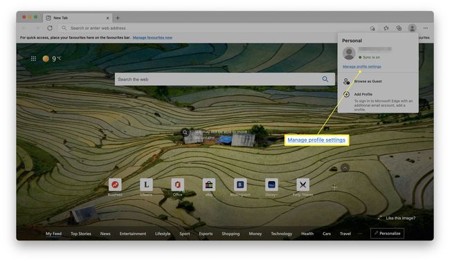 Мицрософт Едге са истакнутим Управљање поставкама профила