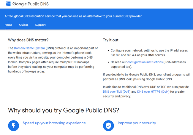 구글 퍼블릭 DNS 웹사이트