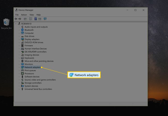Sección de adaptadores de red del Administrador de dispositivos en Windows 10