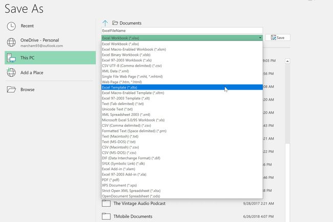 Captura de tela do Excel mostrando Salvar como