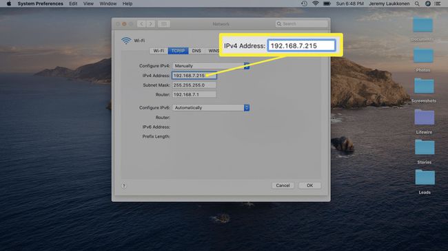 MacでカスタムIPを設定するスクリーンショット。
