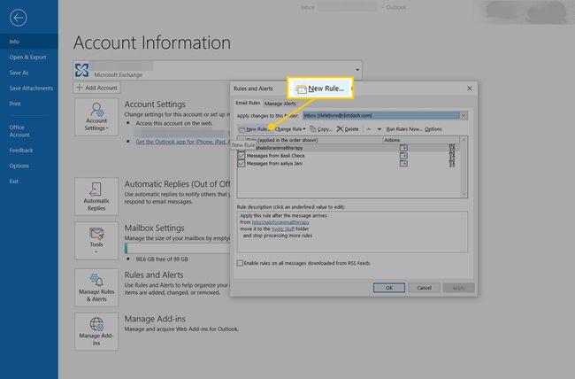 Nieuwe regelknop in het dialoogvenster Regels en waarschuwingen van Outlook