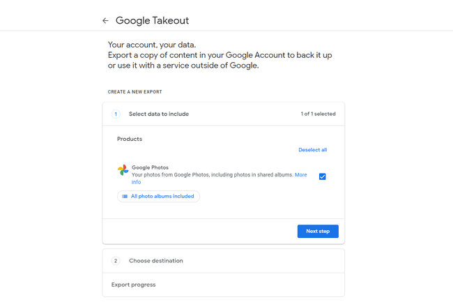 Assistente de exportação de fotos do Google Takeout