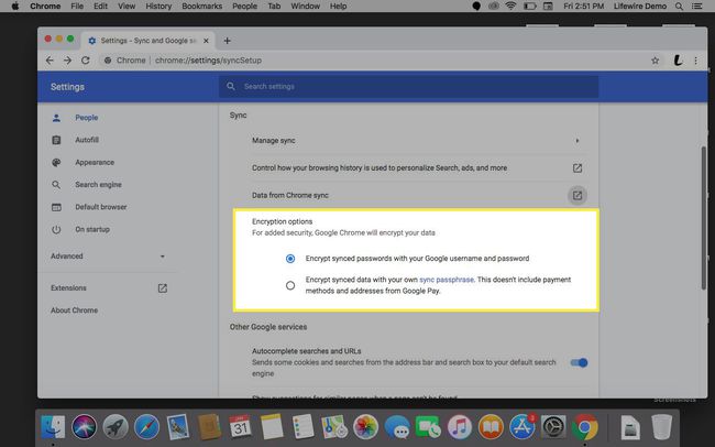 Las opciones de cifrado en Chrome
