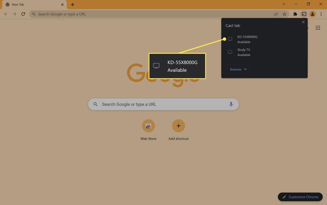 Menú Chromecast del navegador Google Chrome.