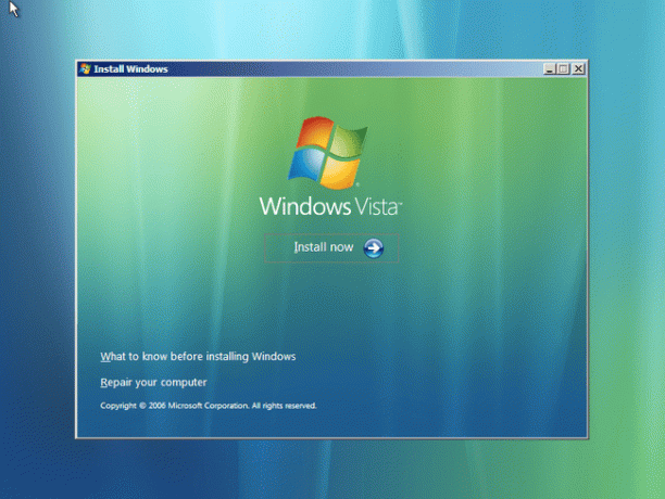 Instale a configuração do Windows para o Vista