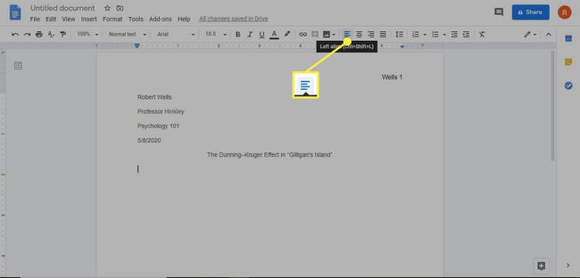 A opção Alinhar à esquerda no Google Docs.