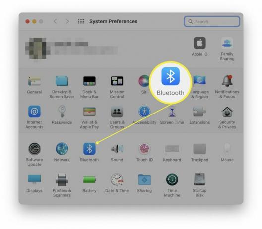 تفضيلات نظام Mac مع تمييز Bluetooth.