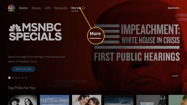 Odaberite Više u NBC aplikaciji za Fire TV Stick
