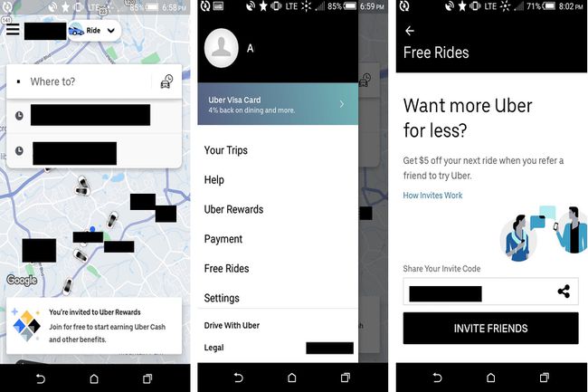 So verwenden Sie die Uber-Empfehlungscodes in der mobilen Uber-App auf einem Android-Gerät.