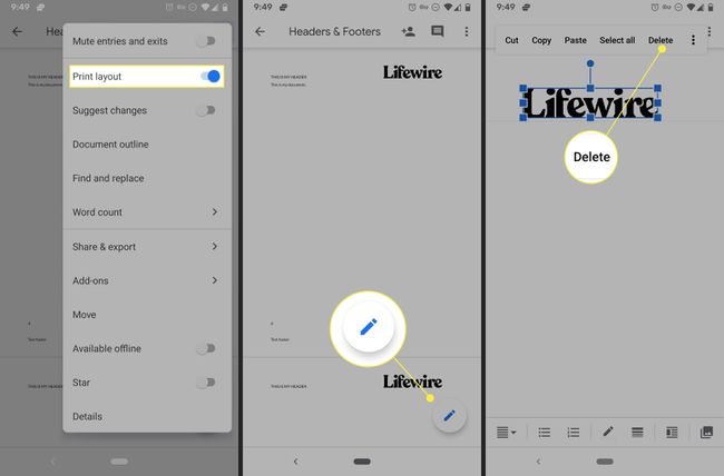 Aplicativo Google Docs para Android excluindo um cabeçalho.