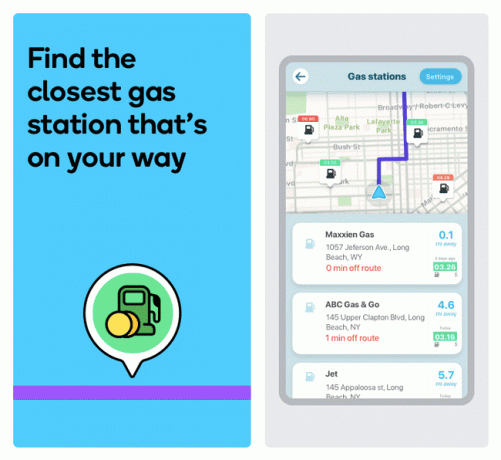 複数の近くのガソリンスタンドを示すWaze