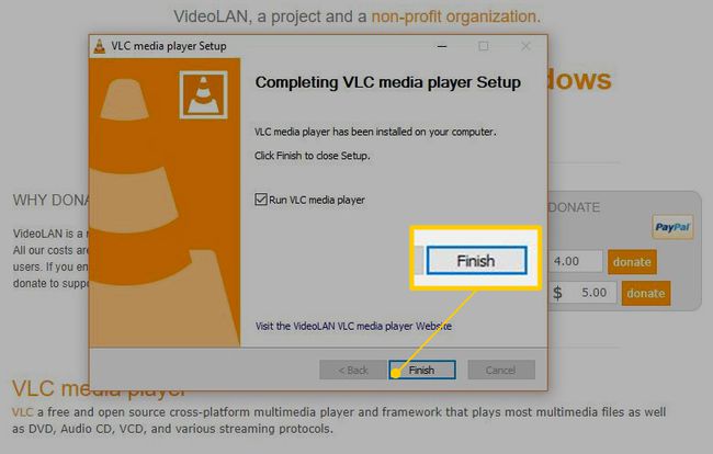 VLC yükleyici iletişim kutusundaki Bitir düğmesi