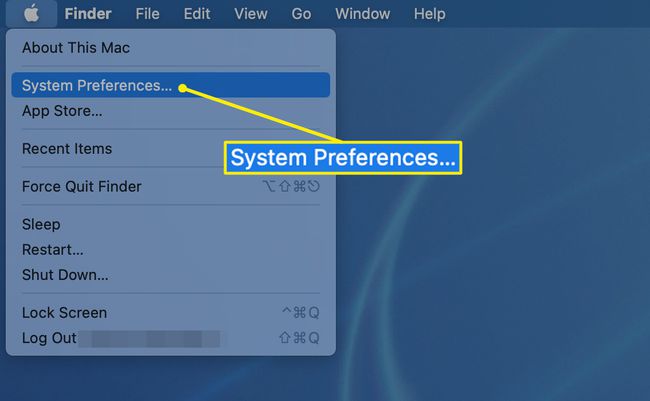 Preferências do sistema destacadas no menu Apple