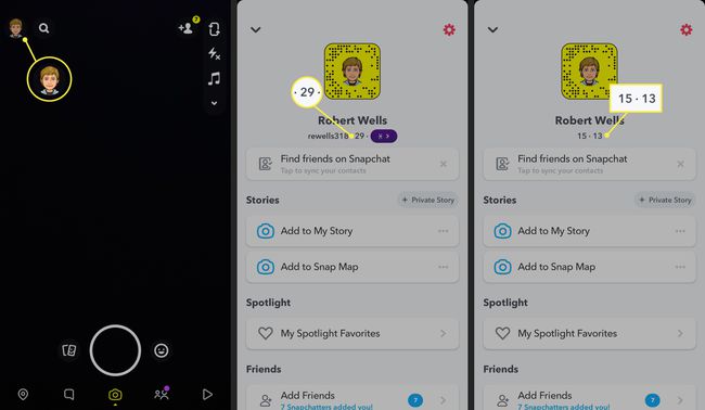 Android'de kullanıcı profili simgesi ve Snapchat puanı