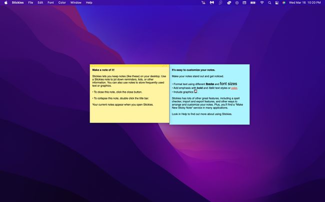 عرض الملاحظات اللاصقة الخاصة بالبرنامج التعليمي في تطبيق Mac Stickies.