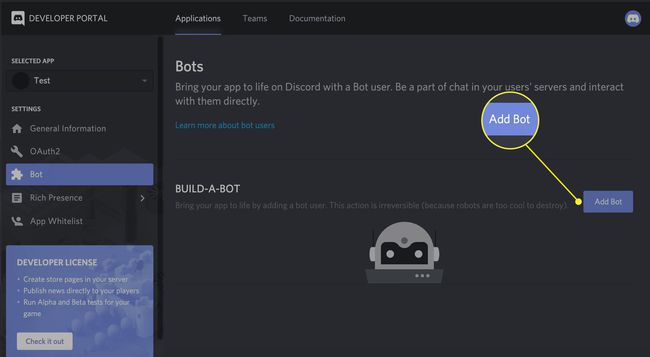 captura de tela da tela do Discord Bots