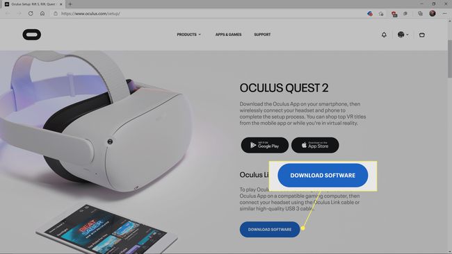 אתר ההורדות של אפליקציית Oculus Quest עם הדגשה של תוכנת הורדה