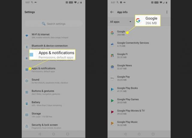 Google app-oplysninger på Android