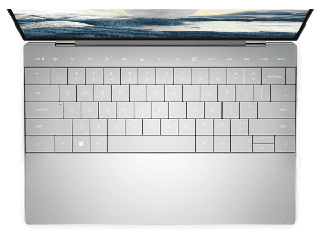 Pohľad zhora nadol na klávesnicu ultrabooku Dell XPS 13