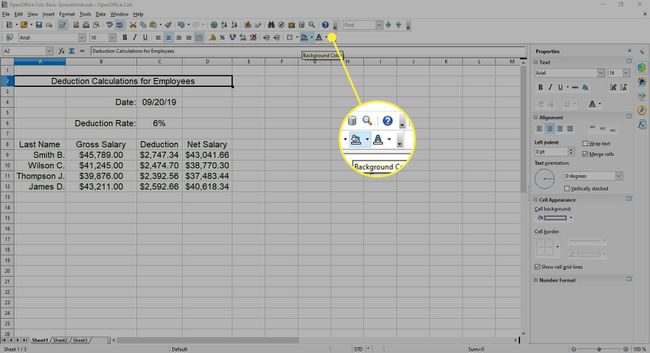 Het menu Tekstkleur in OpenOffice