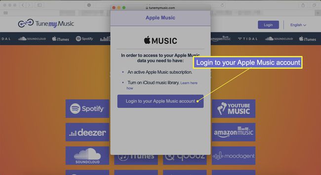 TuneMyMusic قم بتسجيل الدخول إلى صفحة حساب Apple Music الخاصة بك