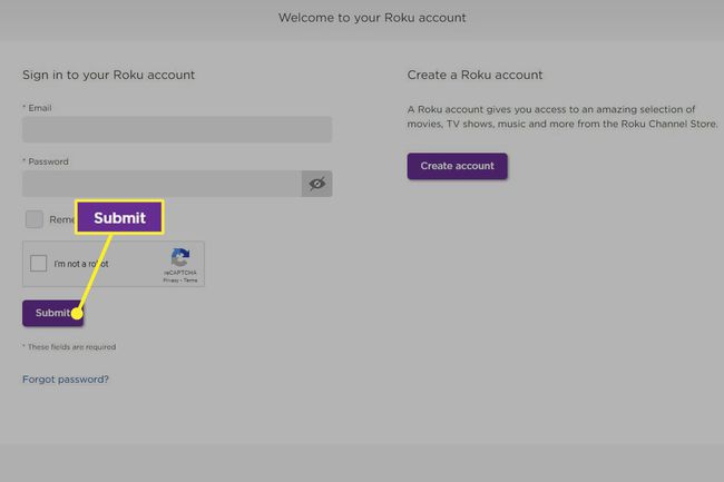 Roku वेबसाइट लॉगिन पर सबमिट करें