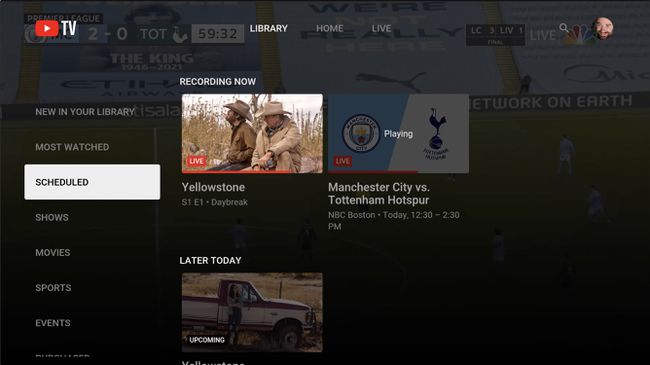 YouTube TV लाइब्रेरी स्क्रीन का स्क्रीनशॉट