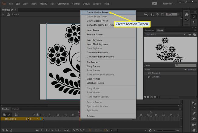 Adobe Animate CC'de seçilen Hareket Arası Oluştur