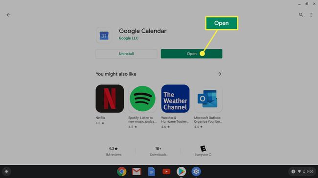 Die Schaltfläche Öffnen für eine installierte App bei Google Play