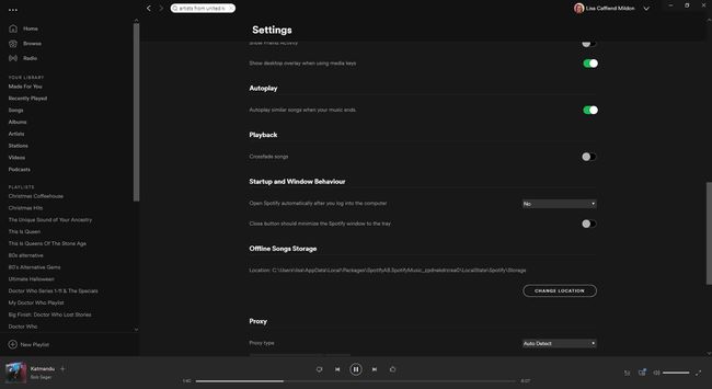 Spotifyの設定が表示されます。