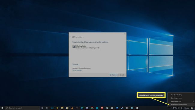 Uno screenshot dello strumento di risoluzione dei problemi audio di Windows.