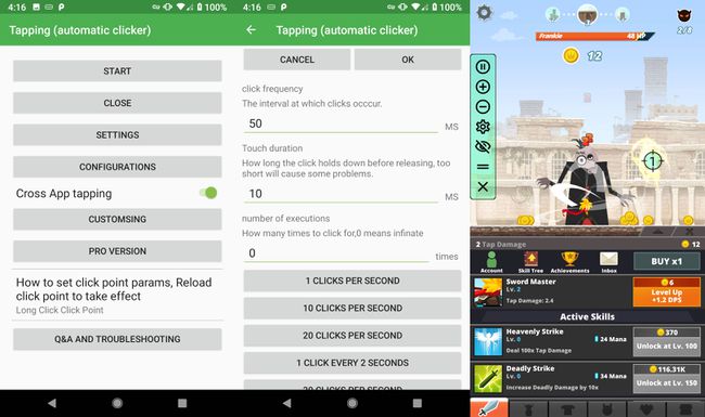 Snímky obrazovky Tapping — Auto Clicker pro Android.