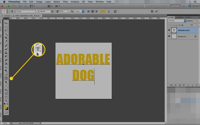 Photoshop na Macu z označenim orodjem za besedilo