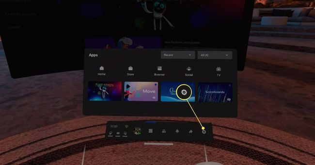 O ícone de engrenagem na barra de menu do Oculus Quest.