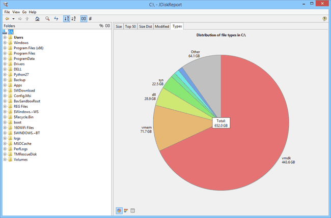 JDiskReport v1.4.1 sistemoje Windows 8