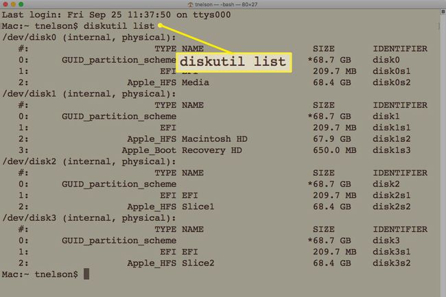 diskutil list Terminal command screenshot