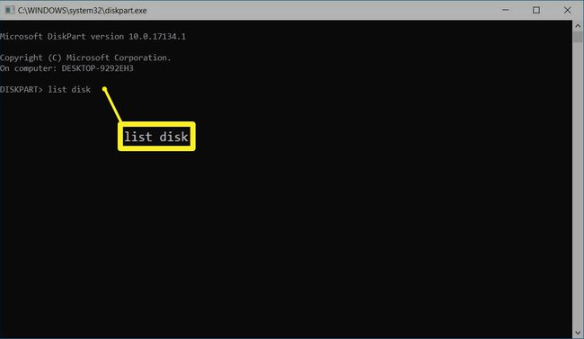 Disk se seznamem Windows DISKPART