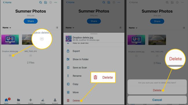 Löschen eines Elements in Dropbox für iOS