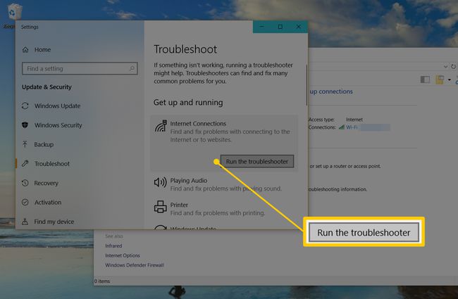 Ejecute la opción del solucionador de problemas en la interfaz de resolución de problemas para Windows 10