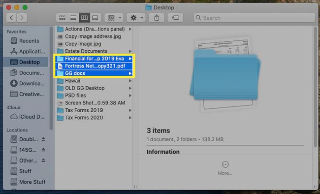 Mac Finder с выделенными файлами и папками