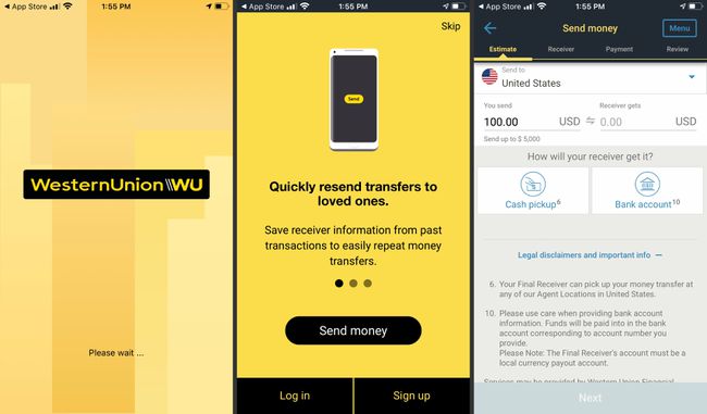 Информация за приложението Western Union и екрани за прехвърляне