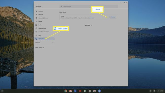 Capture d'écran de l'activation du commutateur Linux sur un Chromebook.