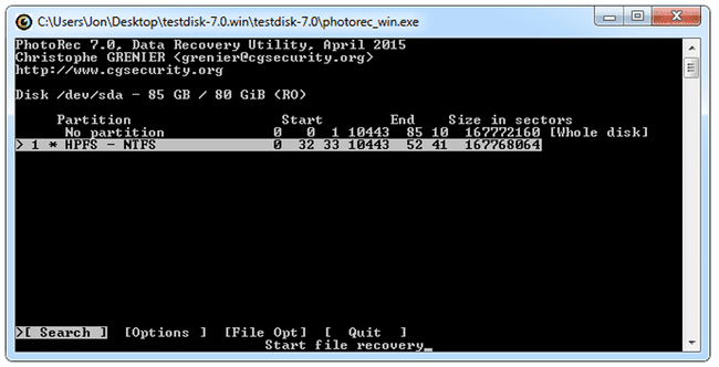 PhotoRec v7.0 ve Windows 7