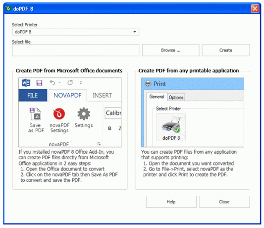 Snímek obrazovky doPDF ve Windows XP