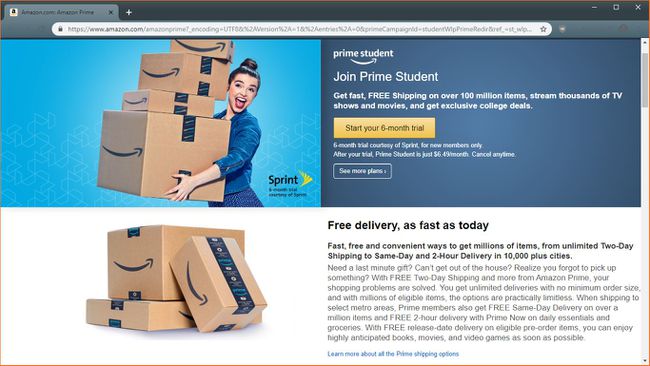 ภาพหน้าจอของ Amazon Prime Student